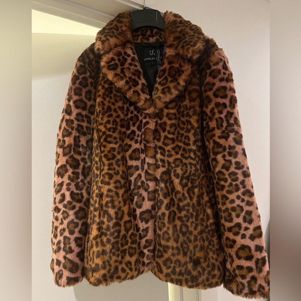 (Brand New) Unreal Fur Leopard Print Teddy Jacket XS